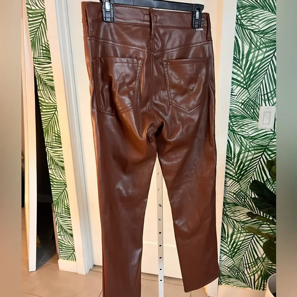 Mother Mid Rise Dazzler Jeans Faux Leather in Friar Brown size 29